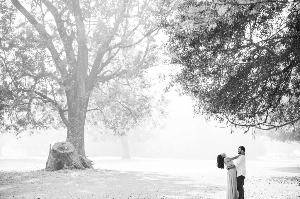 embracing couple in the park