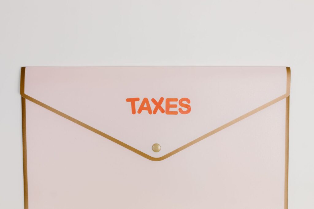 an envelope labelled taxes